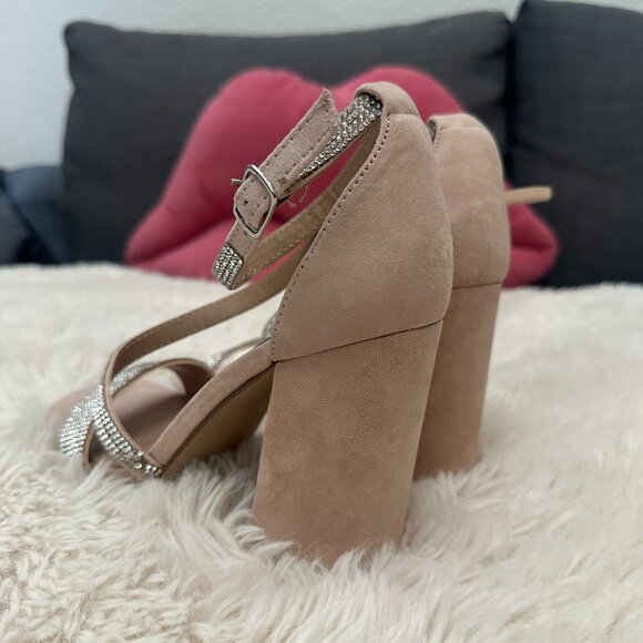 Steve Madden Rhinestone Block Heels Nude - Picture 4 of 4